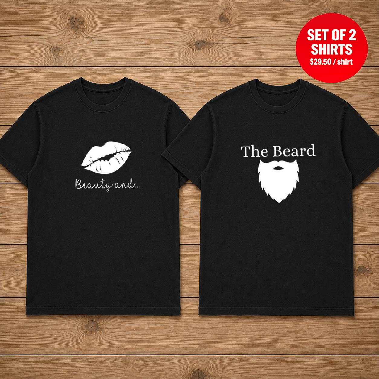 Beauty And The Beard Matching Couples T-Shirt (Set of 2)