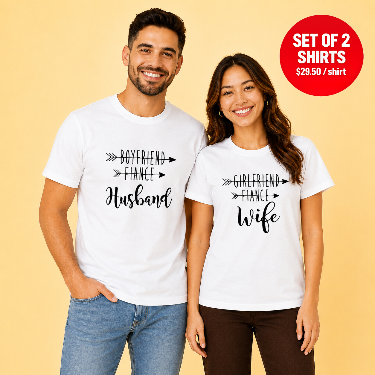 Boyfriend Girlfriend Fiance Matching Couples T-Shirt (Set of 2)