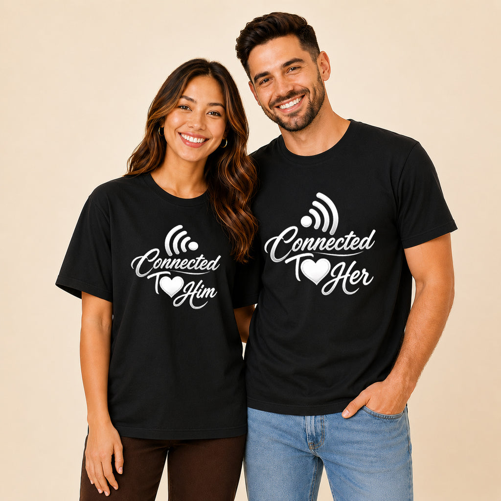 Connected To Her Connected To Him Matching Couples T-shirt