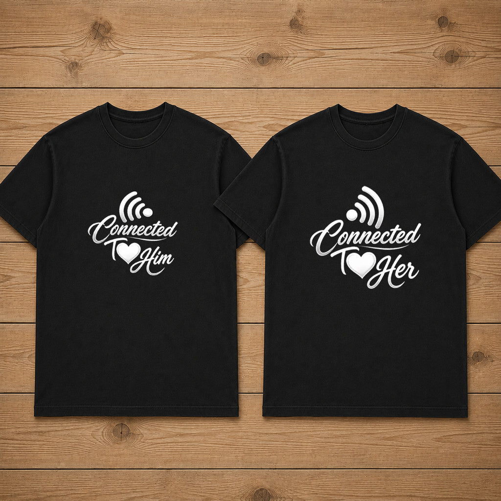 Connected To Her Connected To Him Matching Couples T-shirt