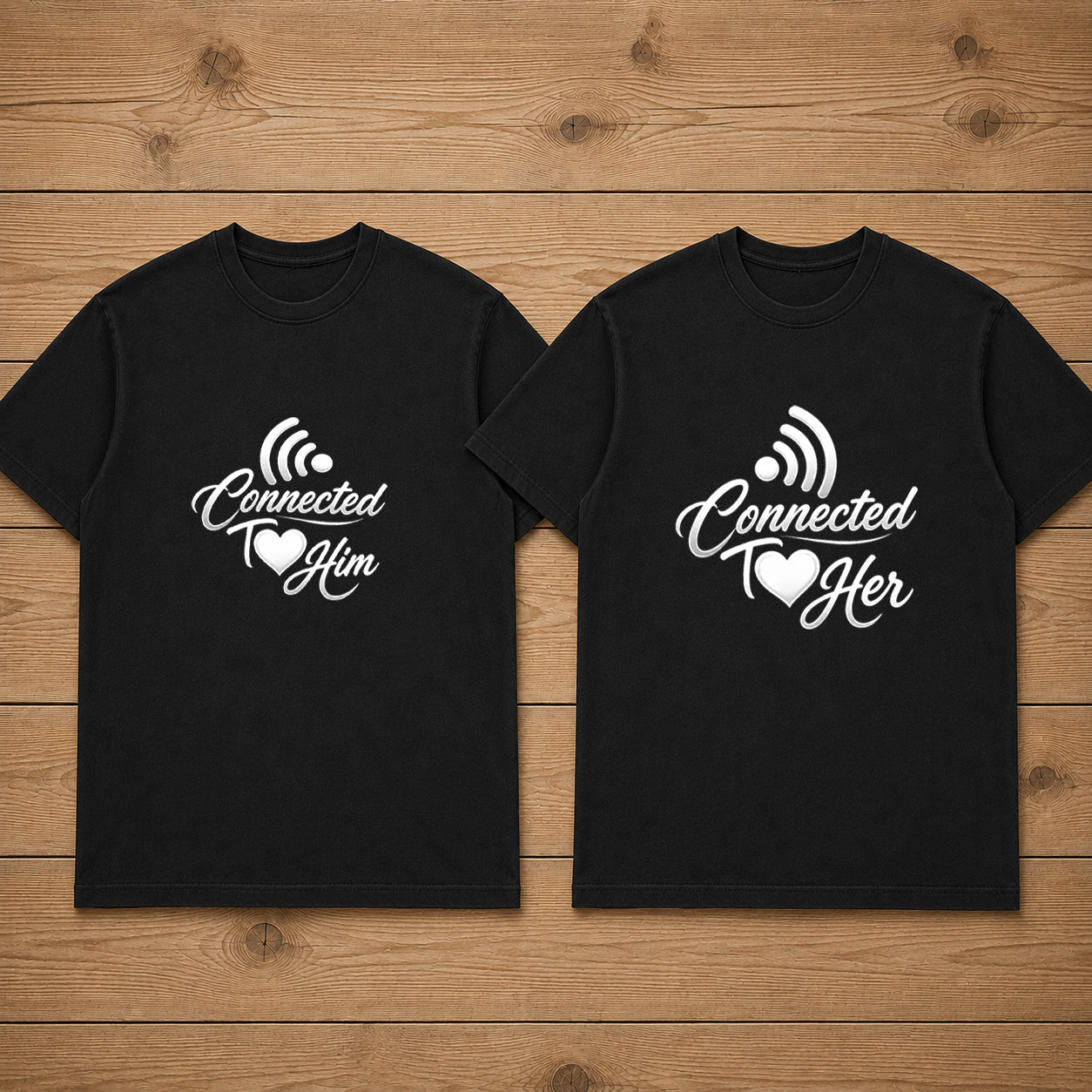 Connected To Her Connected To Him Matching Couples T-shirt