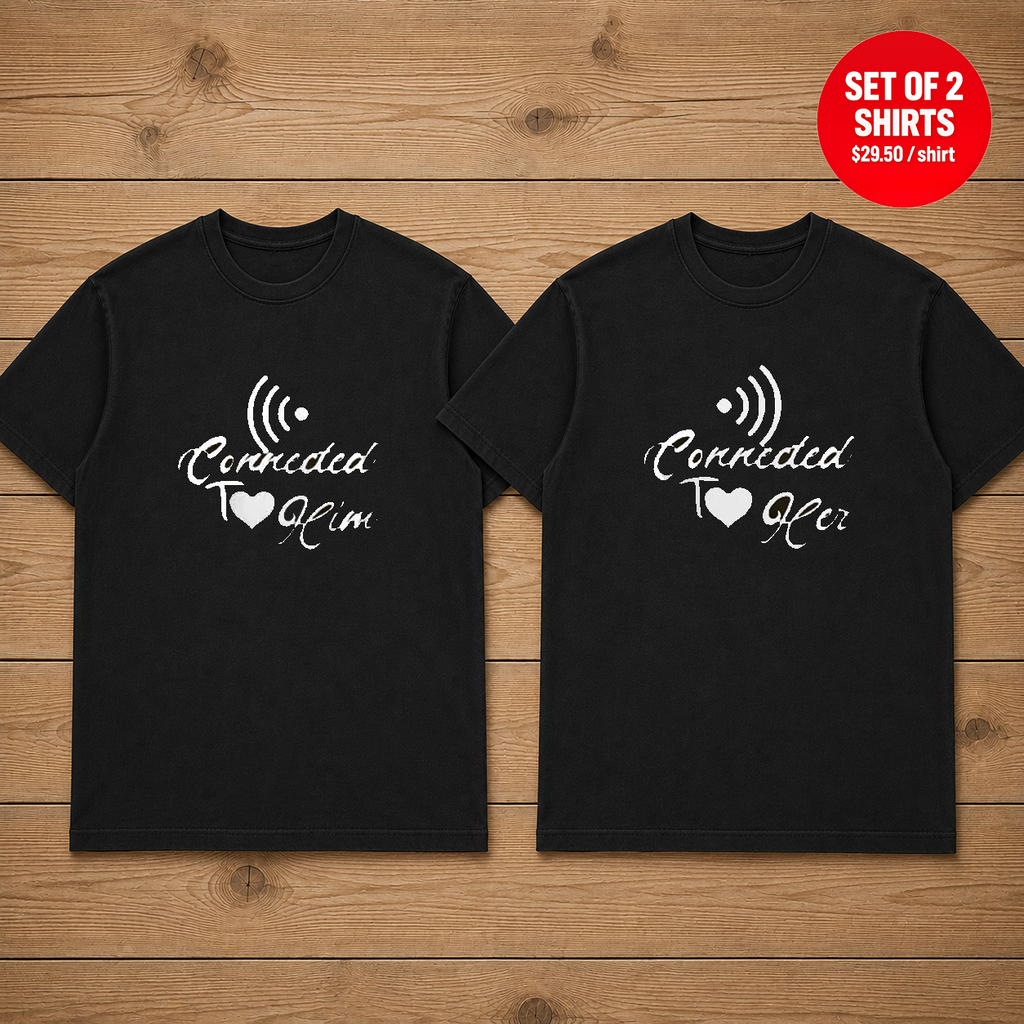 Connected To Her Connected To Him Matching Couples T-Shirt (Set of 2)