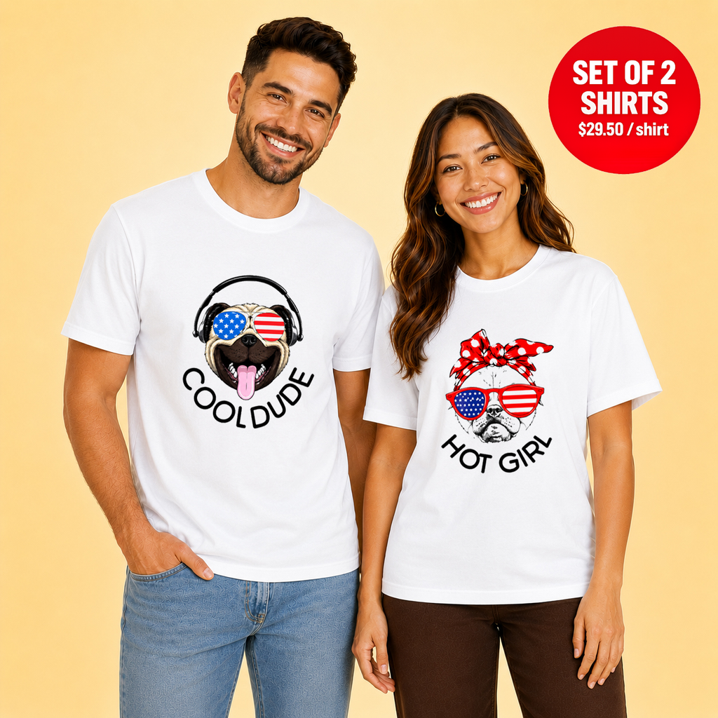 Cool Dude Hot Girl Matching Couples T-Shirt (Set of 2)