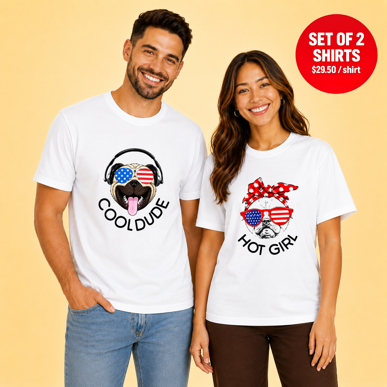 Cool Dude Hot Girl Matching Couples T-Shirt (Set of 2)