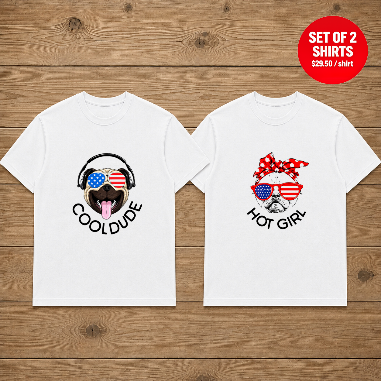 Cool Dude Hot Girl Matching Couples T-Shirt (Set of 2)