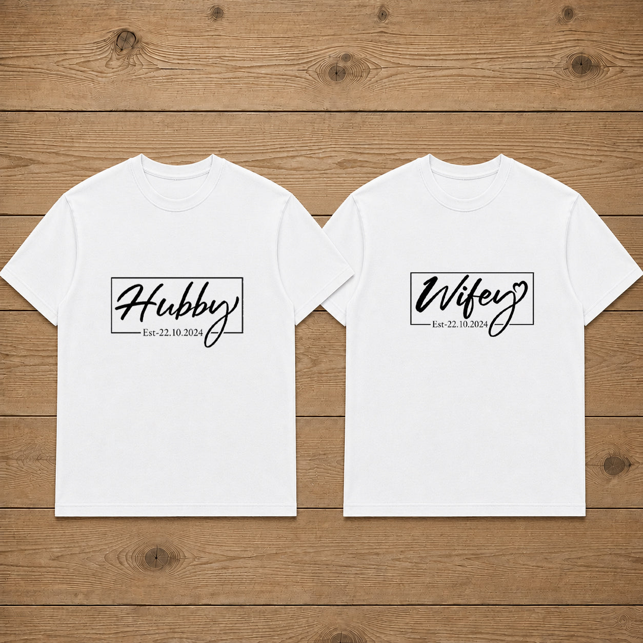 Custom Hubby & Wifey Est Matching Couples T-shirt