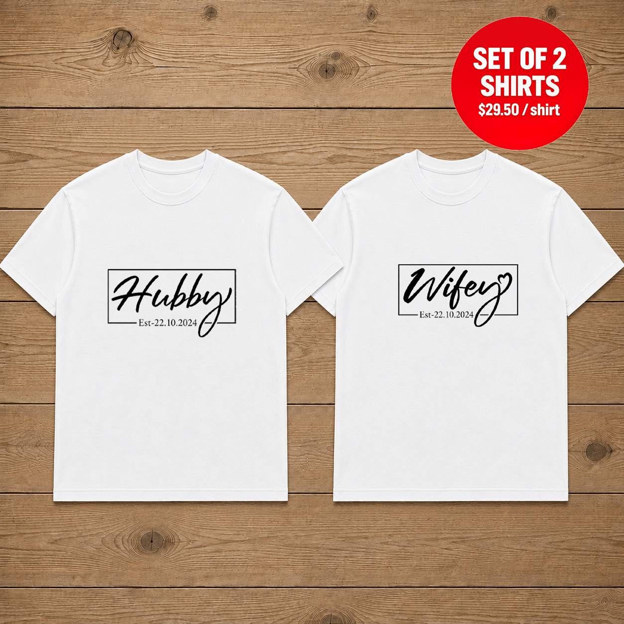 Hubby & Wifey Est Matching Couples T-Shirt (Set of 2)