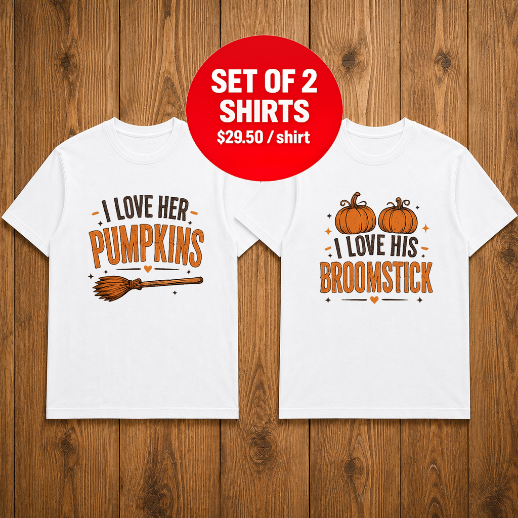 Funny Pumpkins Broomstick Halloween Matching Couples T-shirt