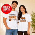 Funny Pumpkins Broomstick Halloween Matching Couples T-shirt