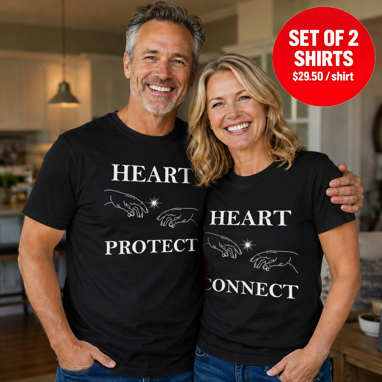 HEART PROTECT & CONNECT Matching Couple T-Shirt (Set of 2)