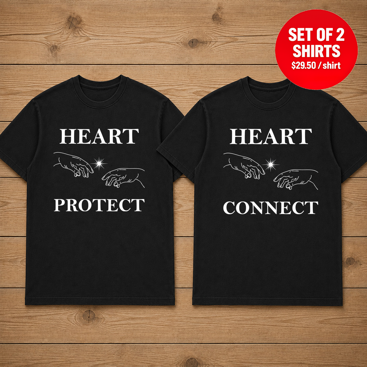 HEART PROTECT & CONNECT Matching Couple T-Shirt (Set of 2)