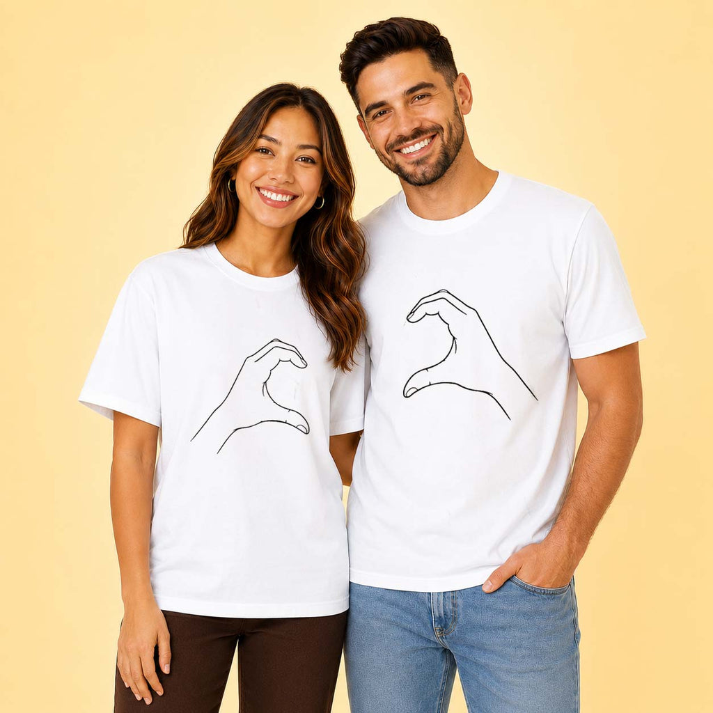 Heart Hands Line Art Matching Couples T-shirt