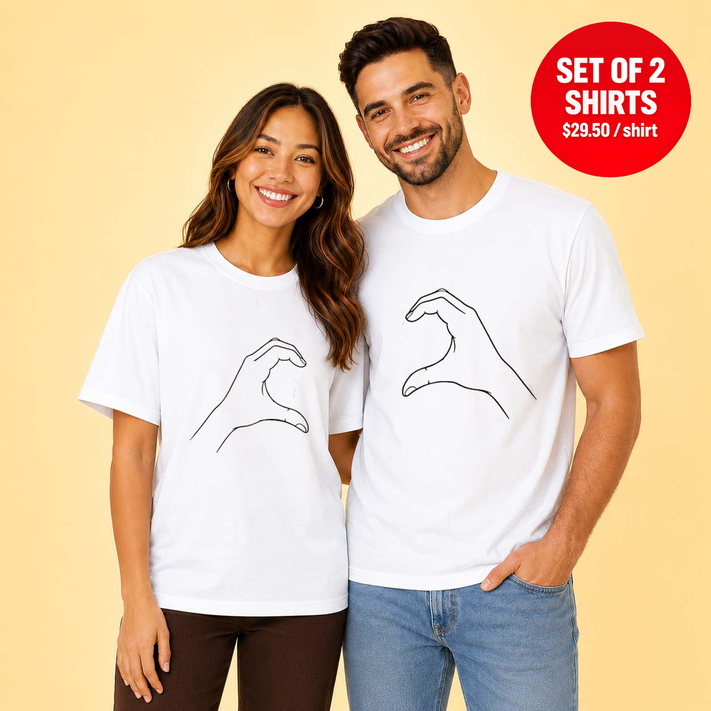 Heart Hands Line Art Matching Couples T-Shirt (Set of 2)