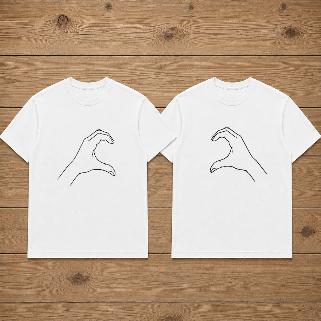 Heart Hands Line Art Matching Couples T-shirt