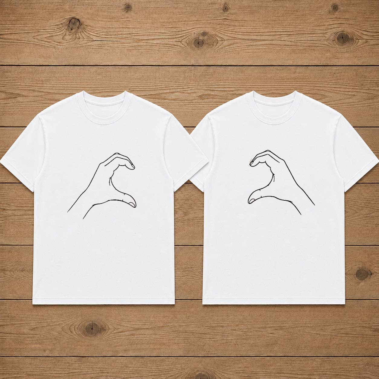 Heart Hands Line Art Matching Couples T-shirt