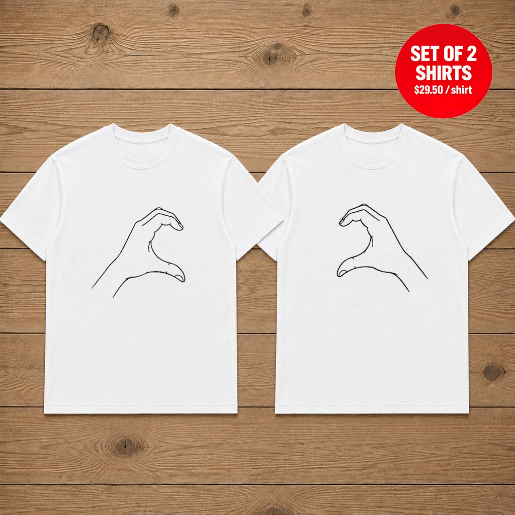 Heart Hands Line Art Matching Couples T-Shirt (Set of 2)
