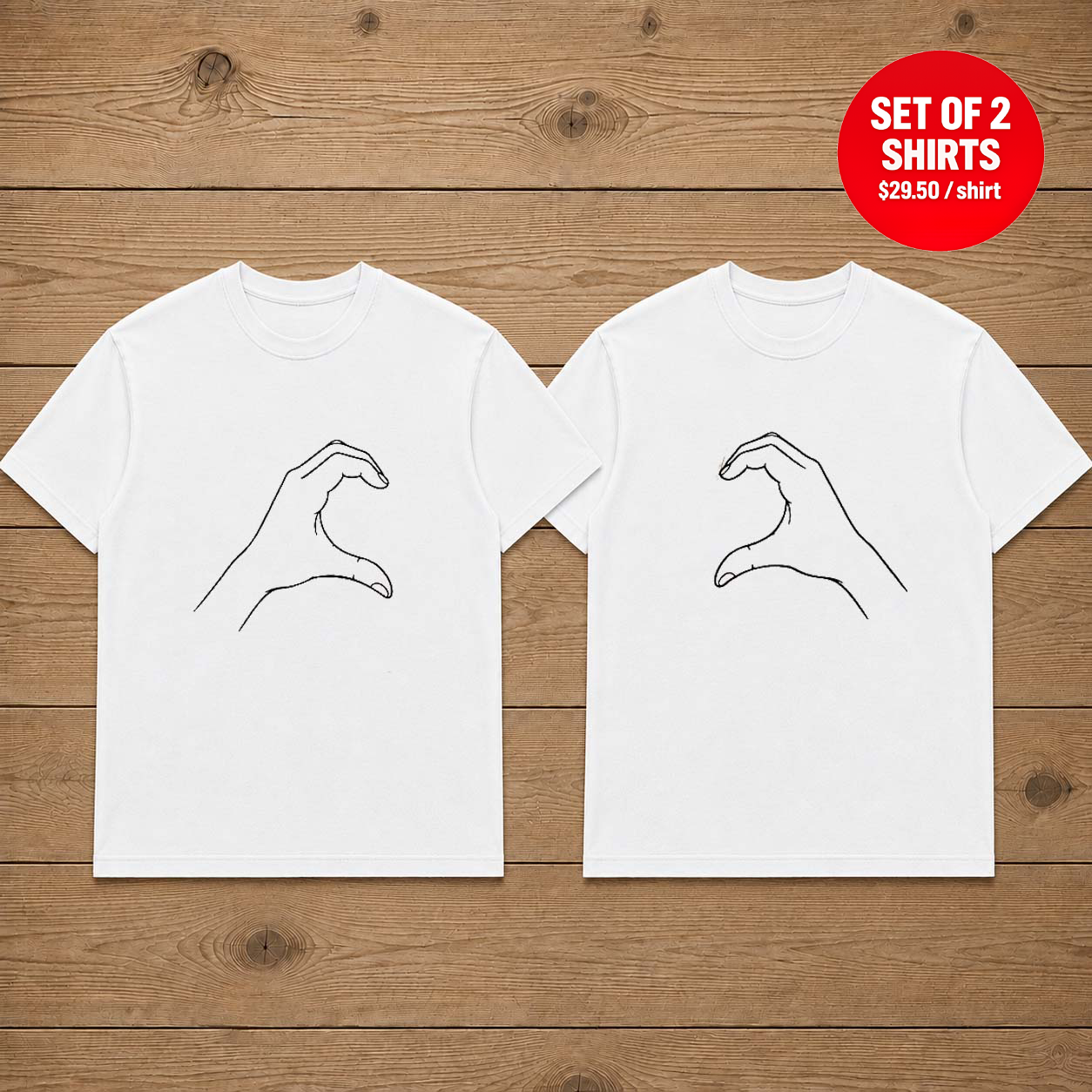 Heart Hands Line Art Matching Couples T-Shirt (Set of 2)