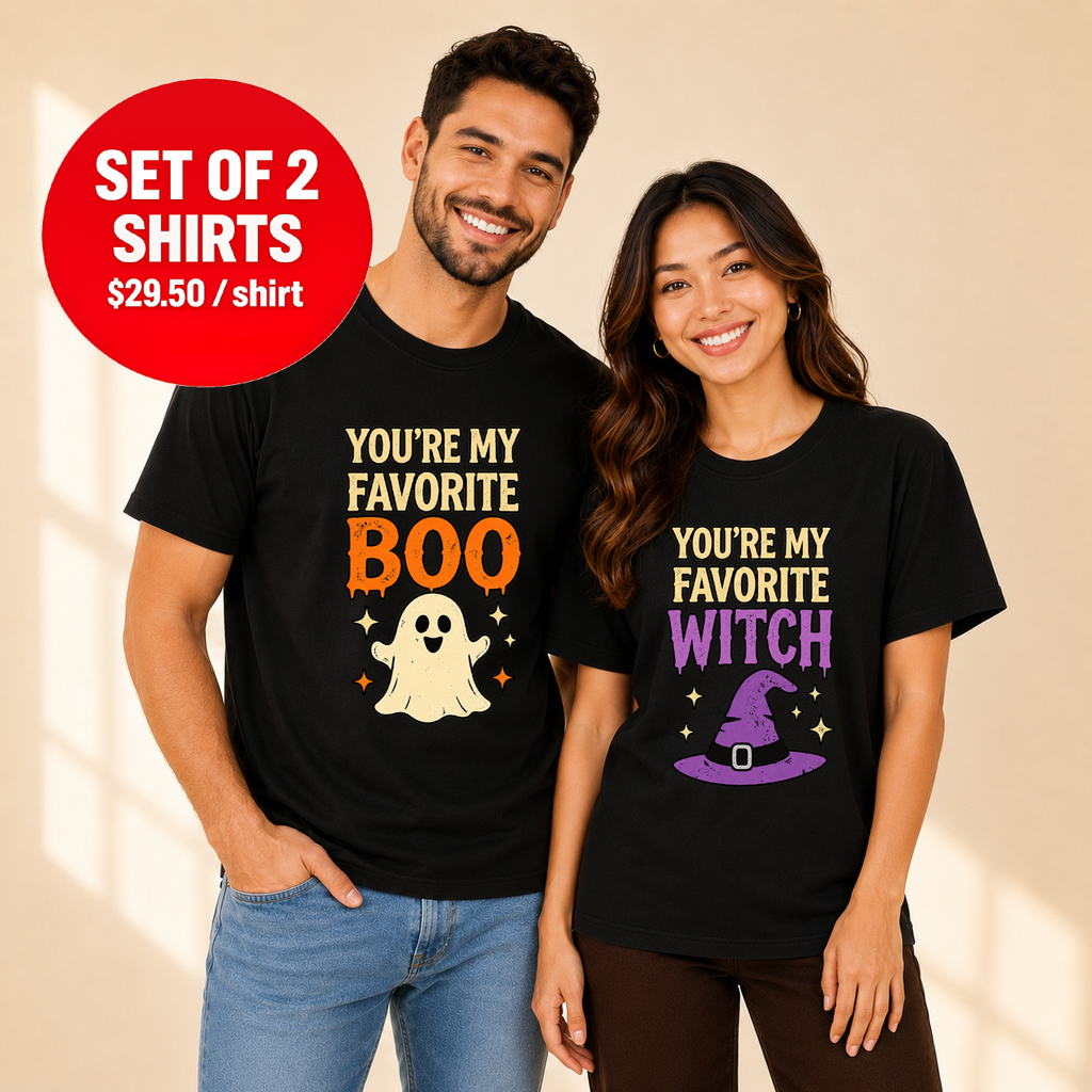 His Favorite Boo & Her Favorite Witch Halloween Matching Couples T-shirt