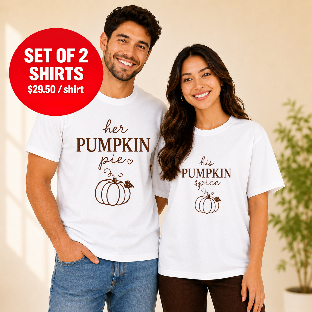 His & Hers Pumpkin Matching Couples T-shirt