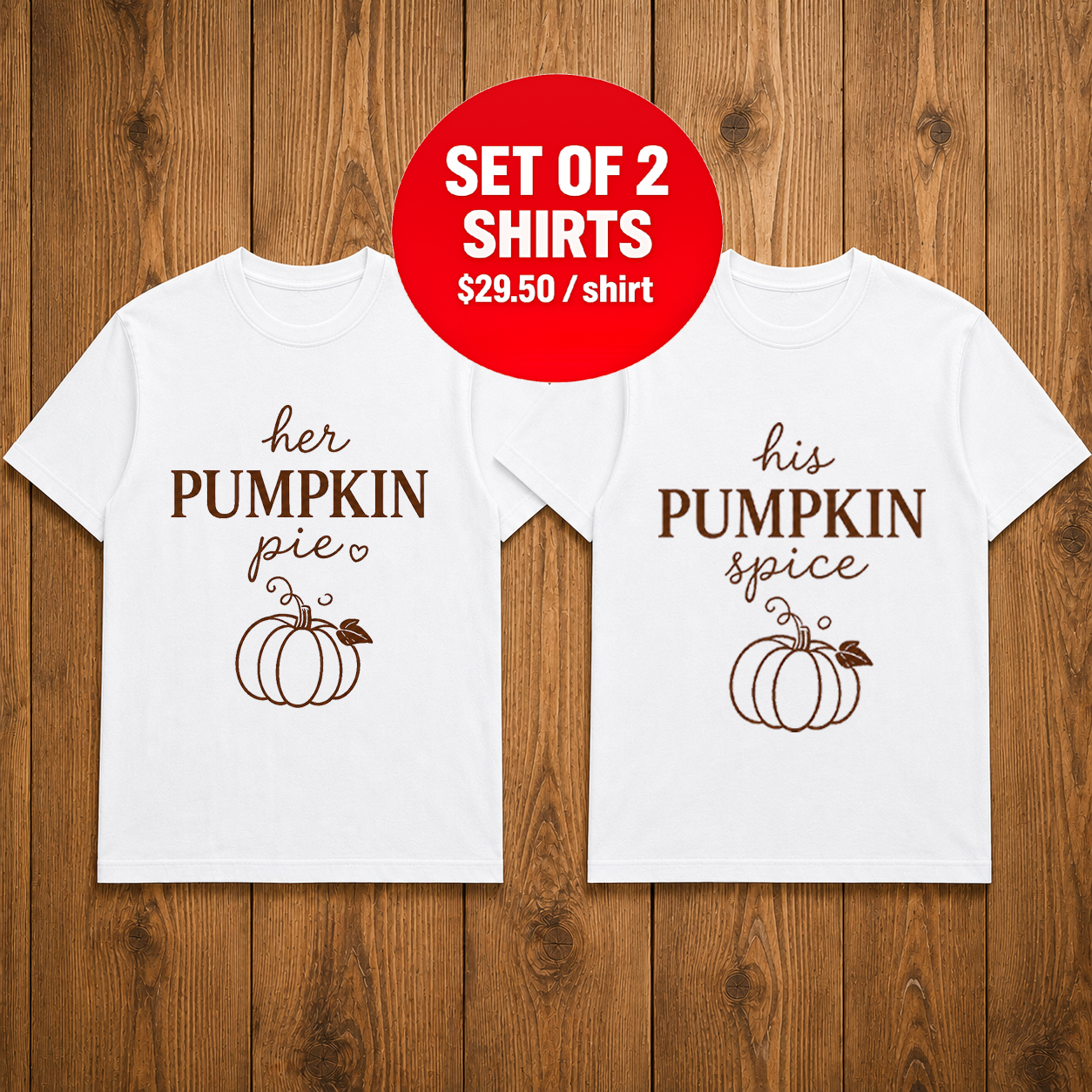 His & Hers Pumpkin Matching Couples T-shirt