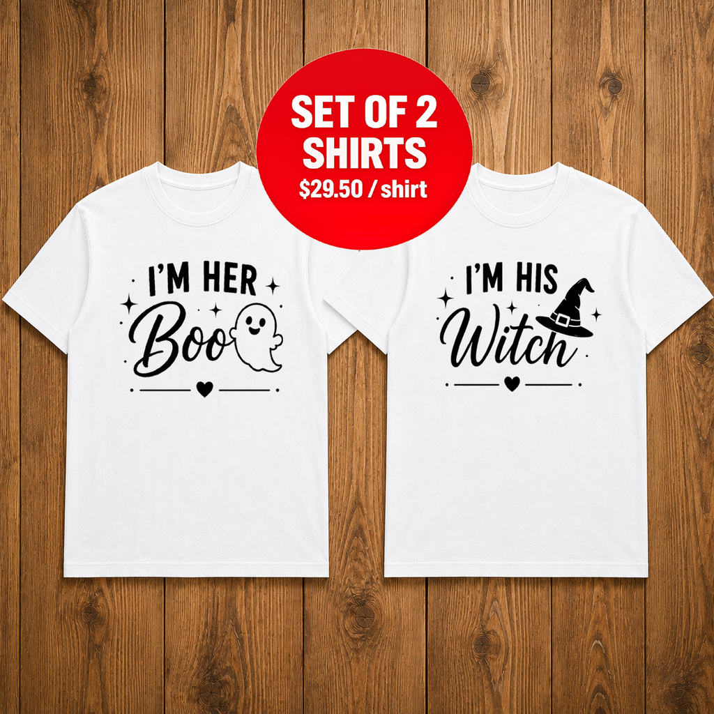 His Witch Her Boo Halloween Matching Couples T-shirt