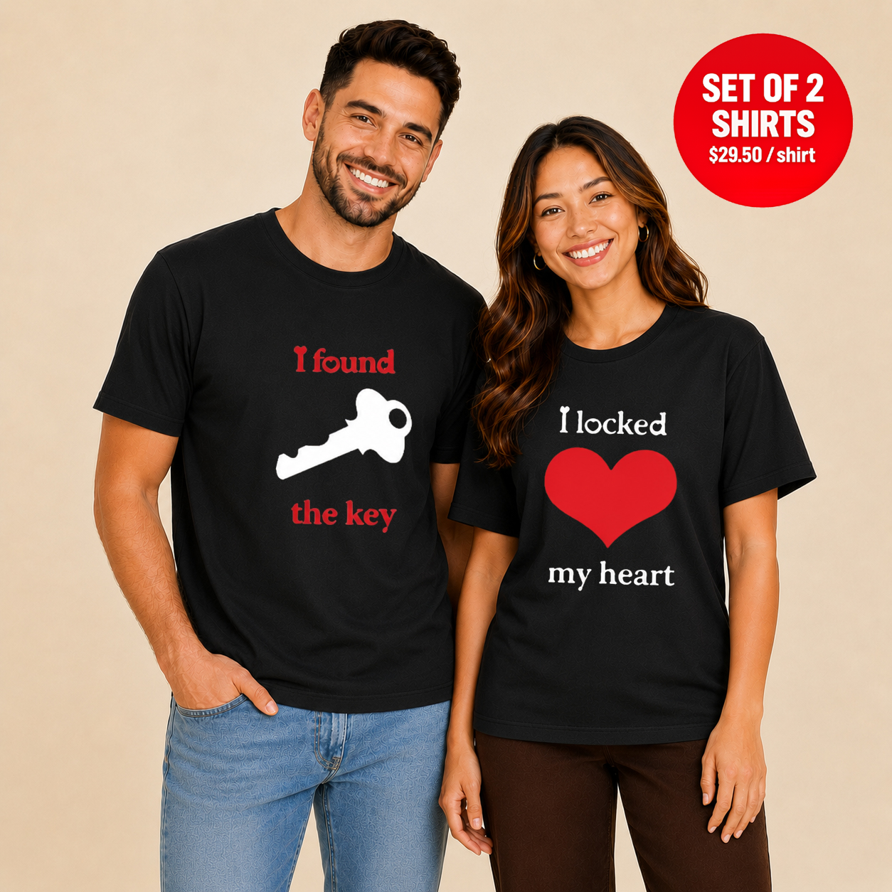 I Found The Key I Locked My Heart Matching Couples T-Shirt (Set of 2)