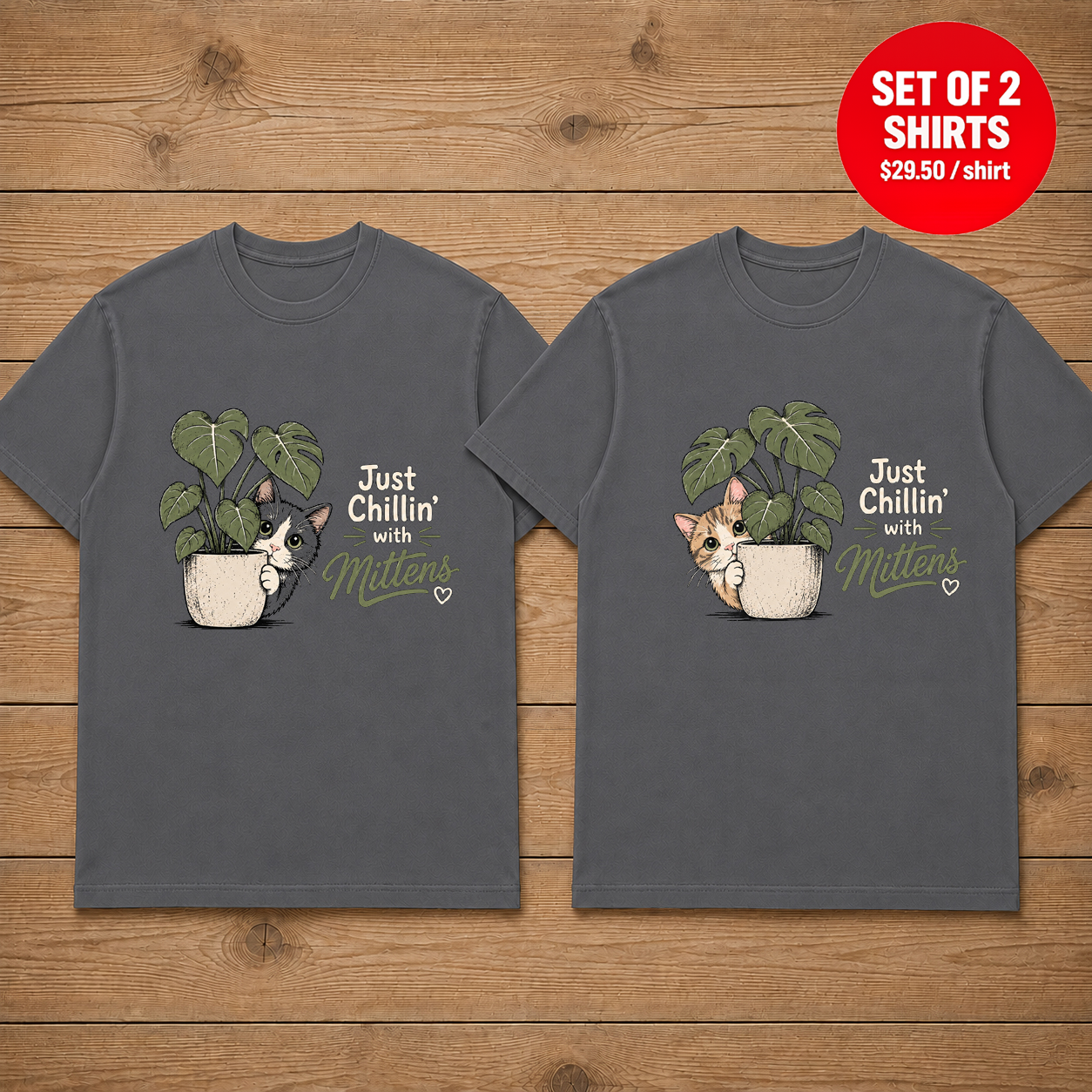 Just Chillin With Mittens Matching Couples T-Shirt (Set of 2)