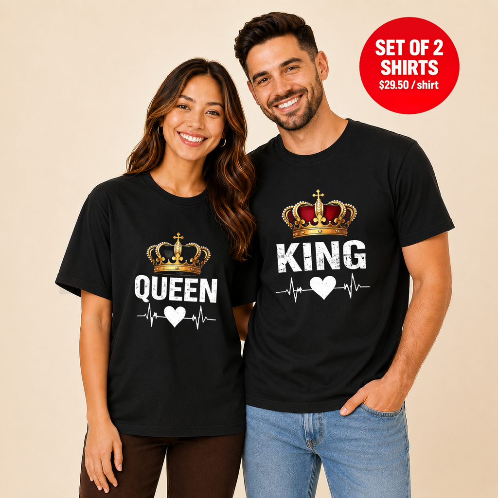 King Queen Matching Couples T-Shirt (Set of 2)