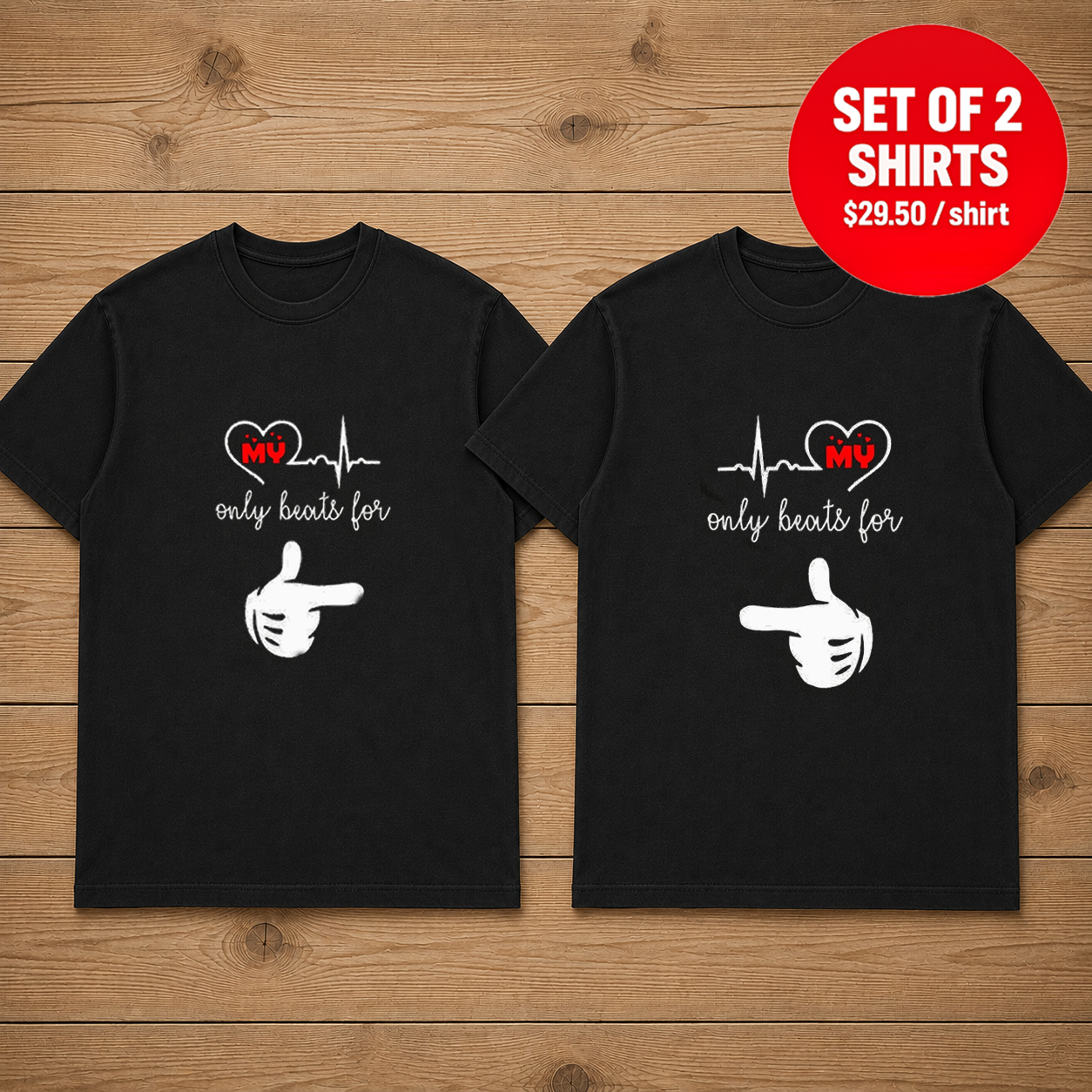 My Heart Only Beats For Her Matching Couples T-Shirt (Set of 2)