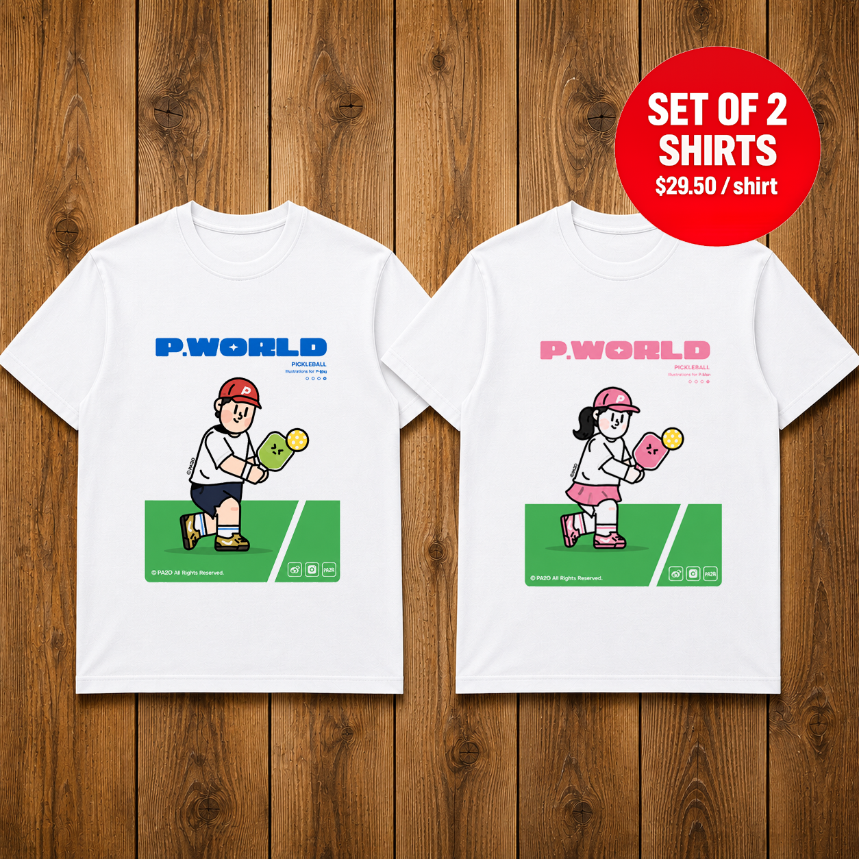 P World Pickleball Couple Matching T-Shirts