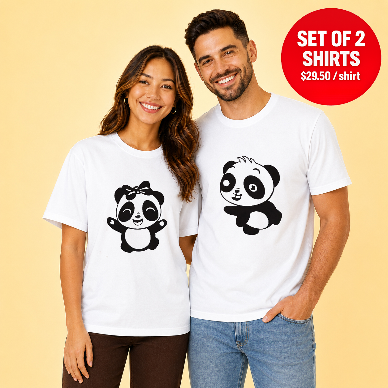 Panda's Cute Matching Couples T-Shirt (Set of 2)