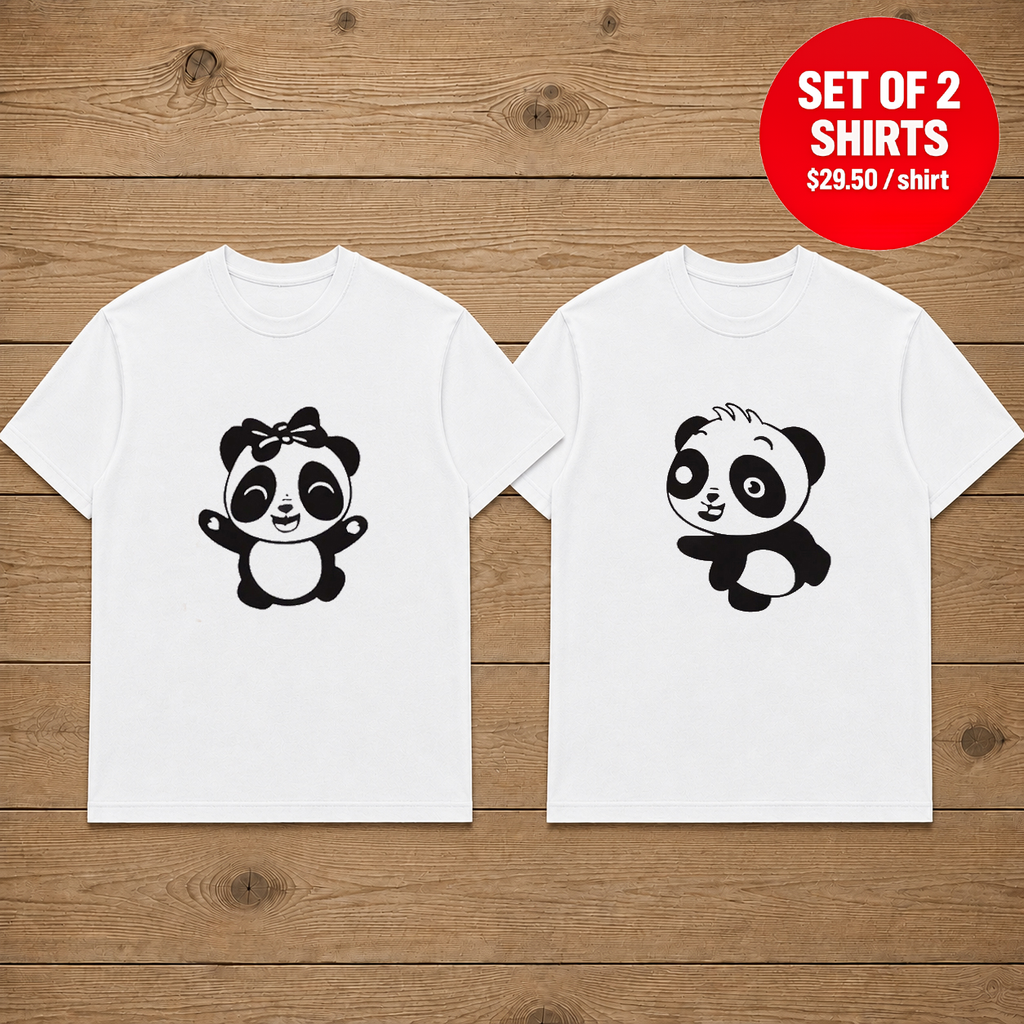 Panda's Cute Matching Couples T-Shirt (Set of 2)