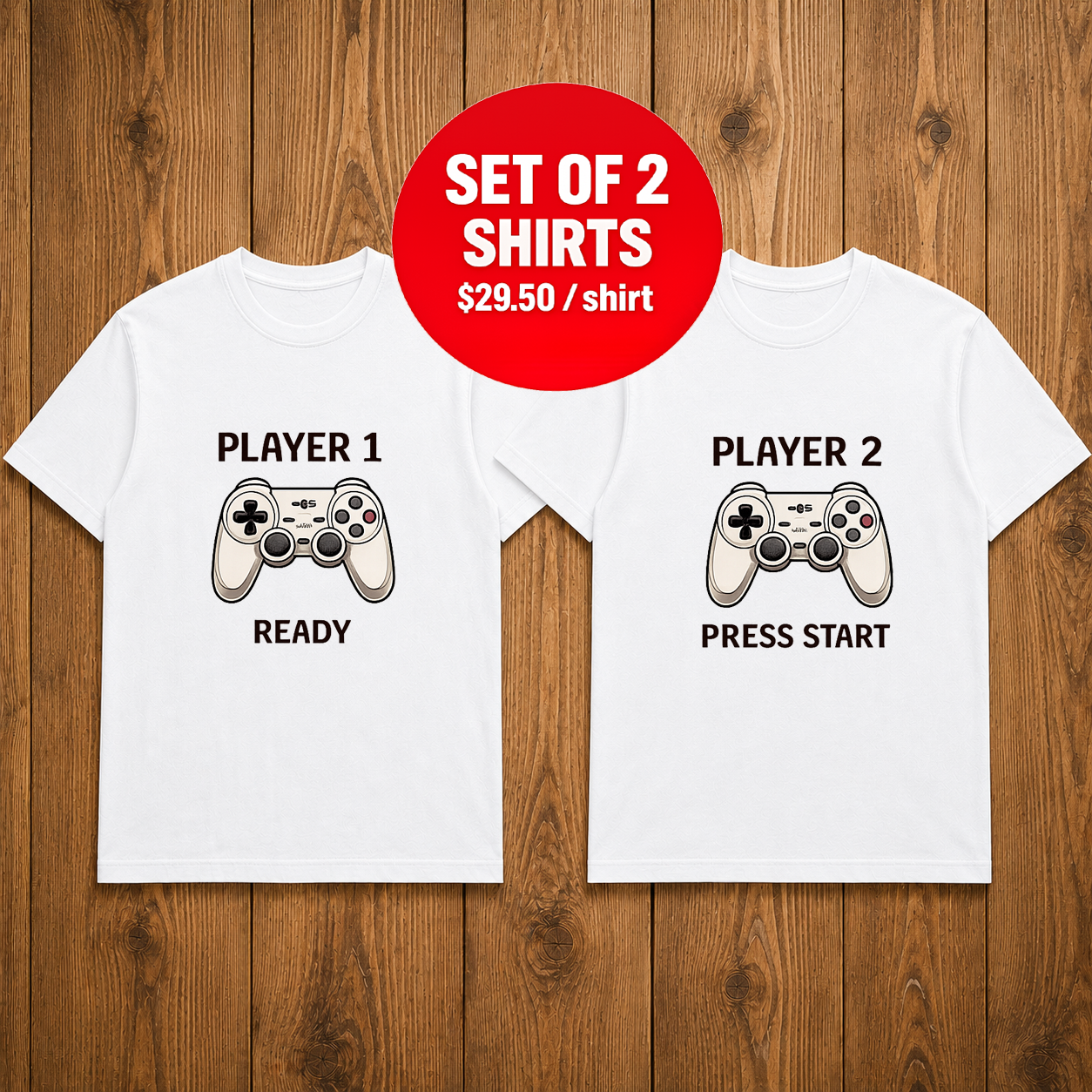 Player 1 and Player 2 Matching Couple T-shirt