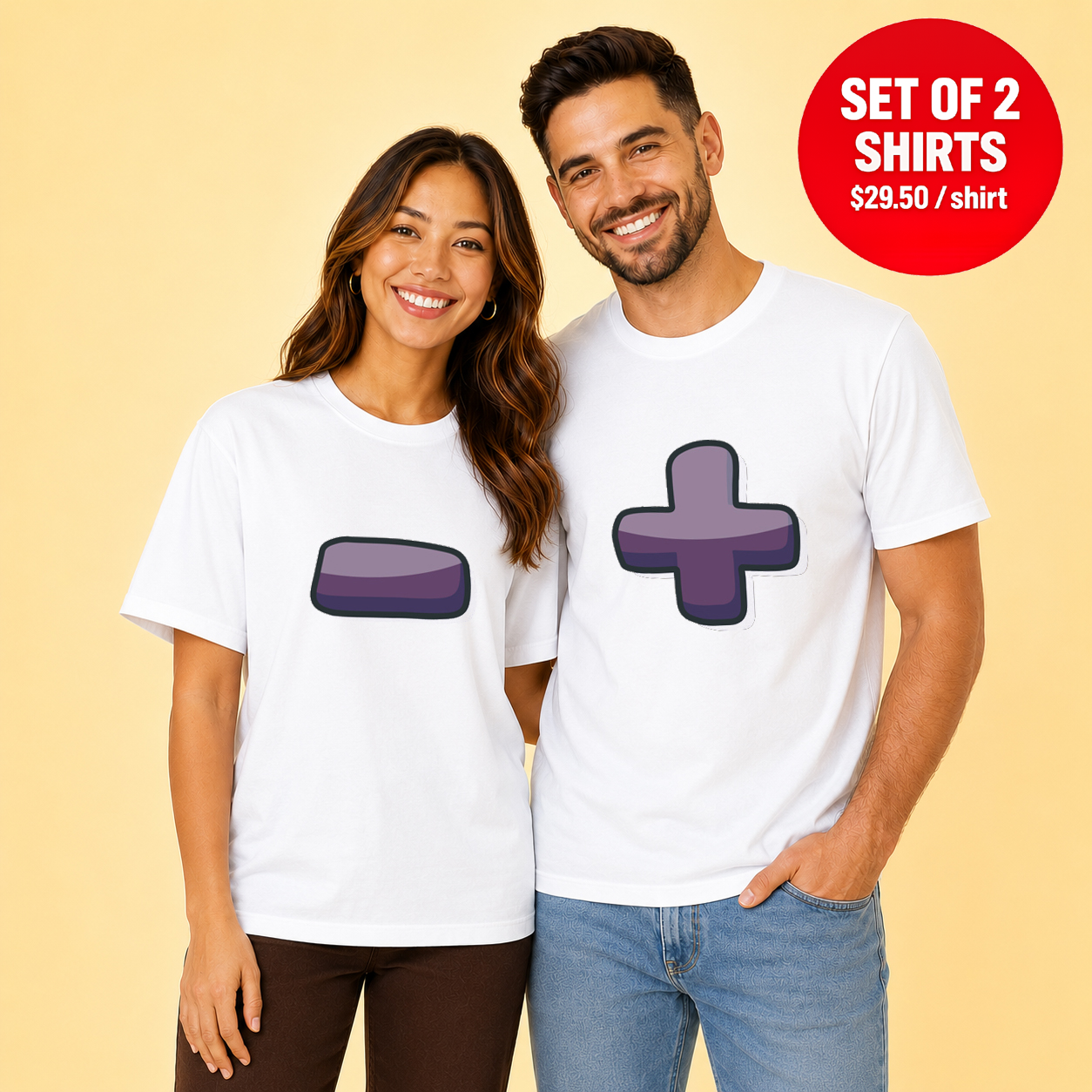 Plus Minus Matching Couples T-Shirt (Set of 2)