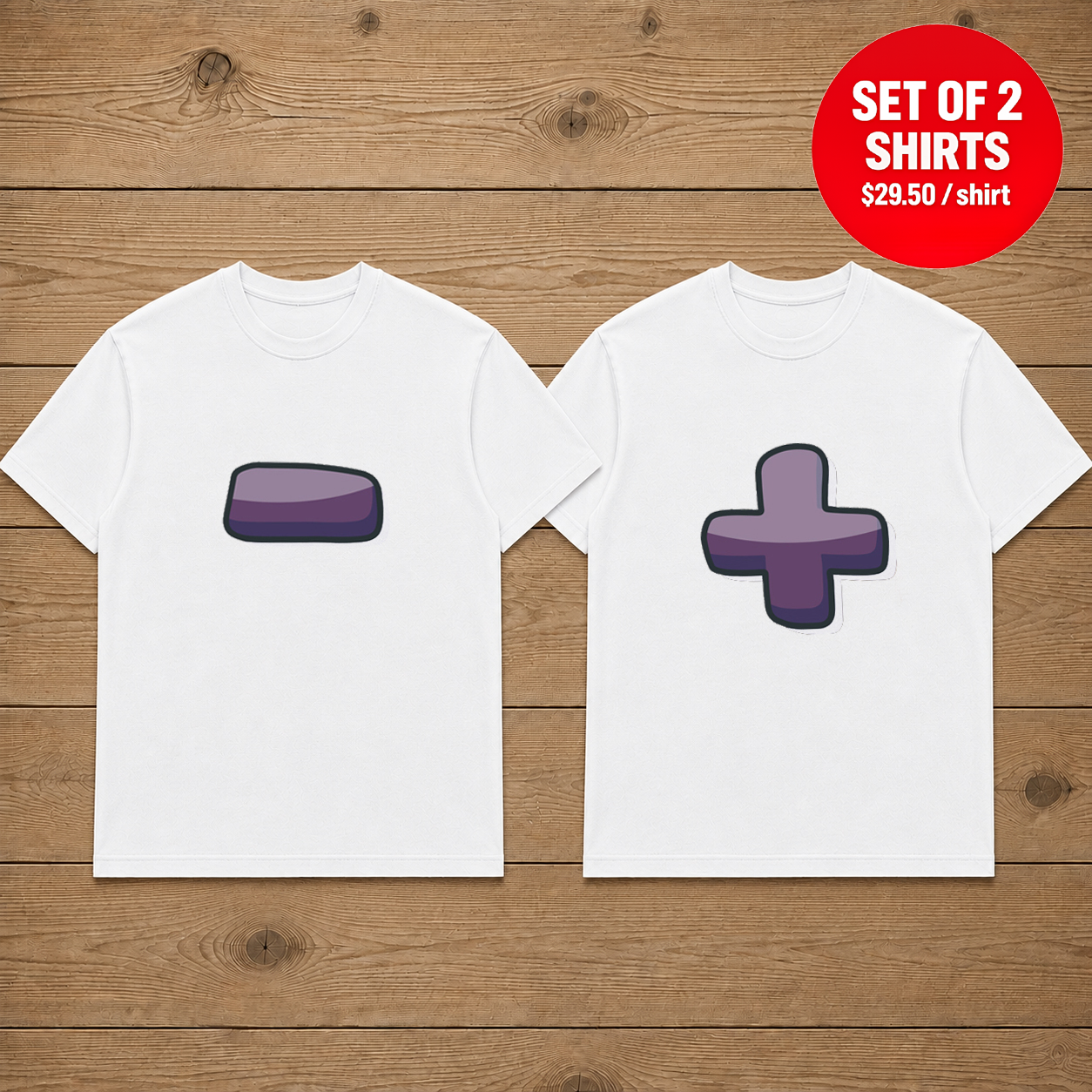 Plus Minus Matching Couples T-Shirt (Set of 2)