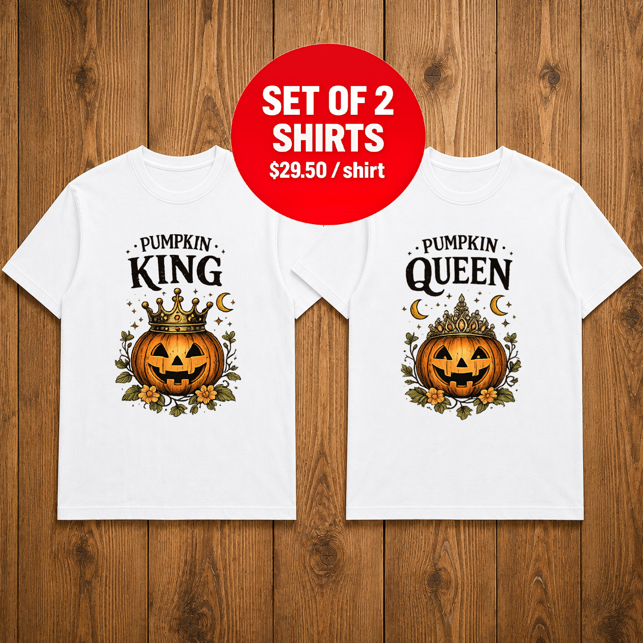 Pumpkin King and Pumpkin Queen Matching Couples T-shirt