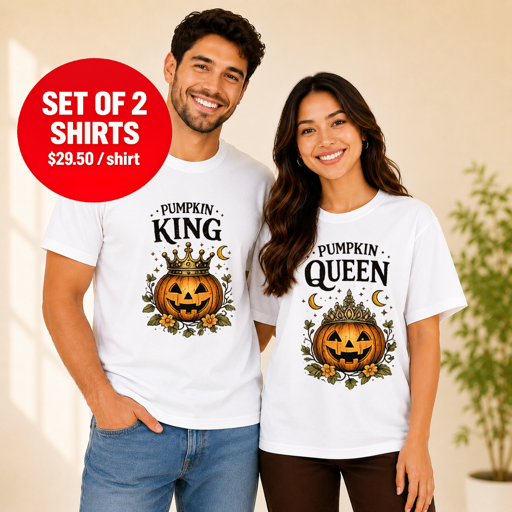 Pumpkin King and Pumpkin Queen Matching Couples T-shirt