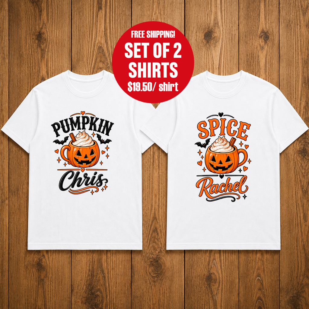 Pumpkin Spice Halloween Matching Couples T-shirt