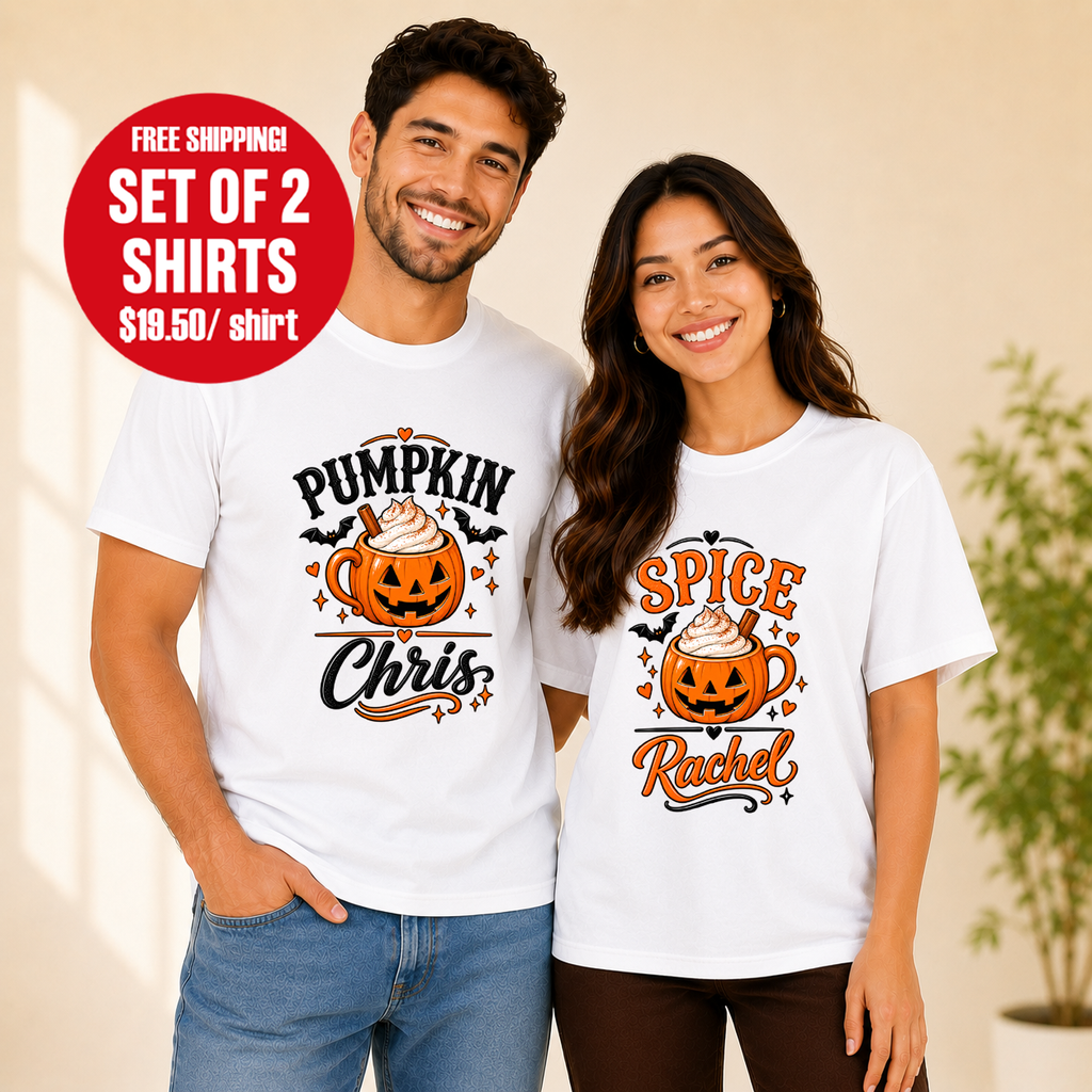 Pumpkin Spice Halloween Matching Couples T-shirt