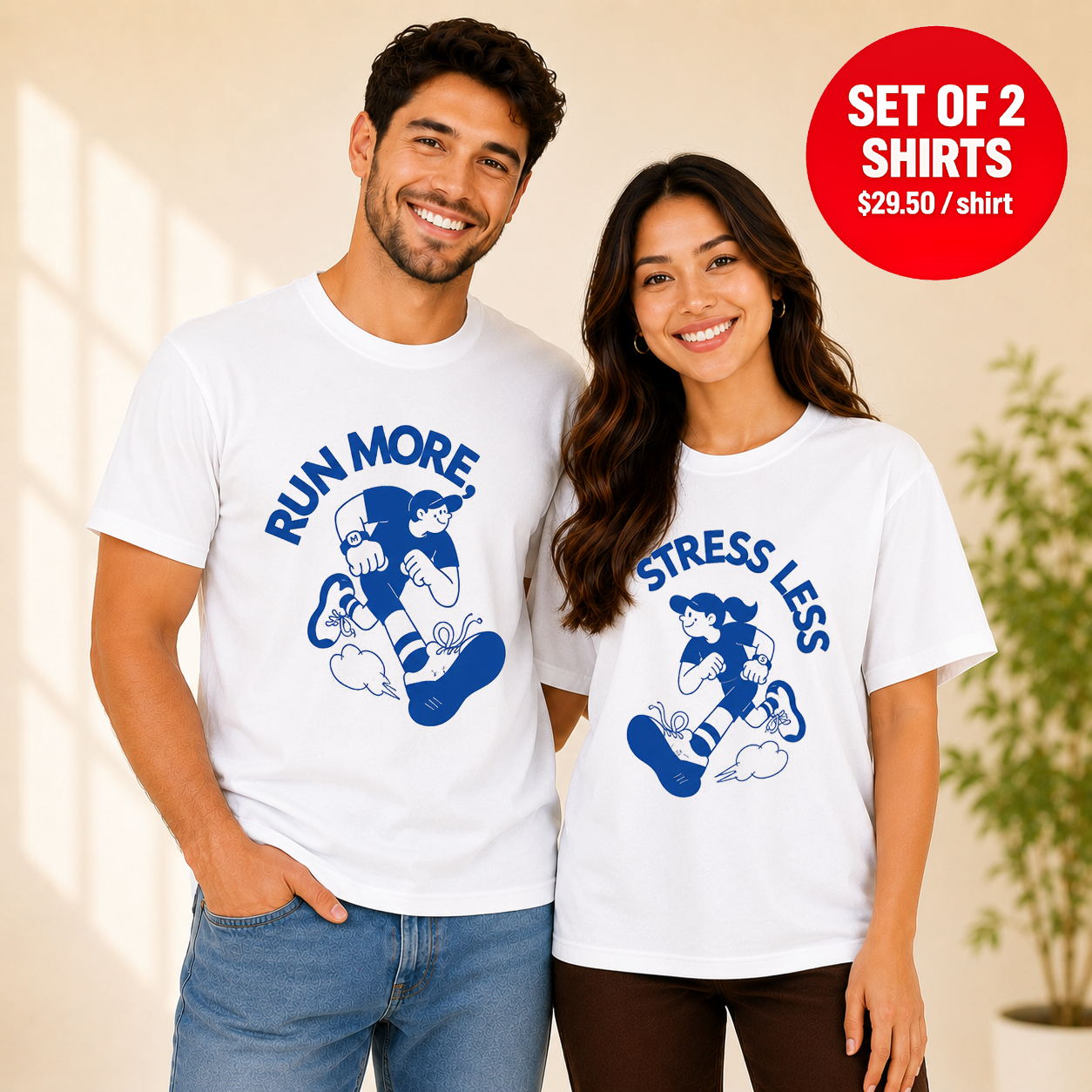 Run More Stress Less Couple Matching T-Shirts