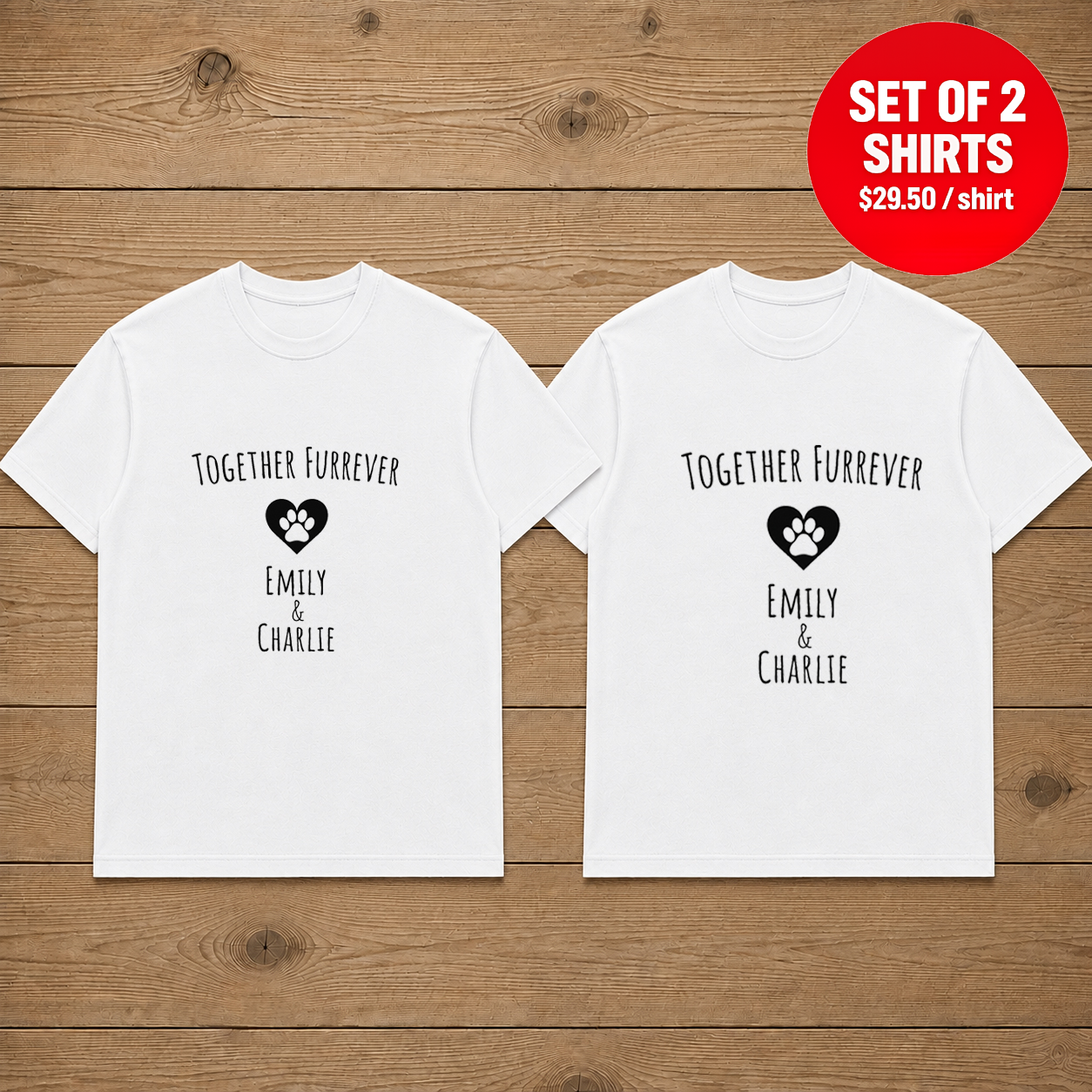 Together Forever Puppy Matching Couples T-Shirt (Set of 2)