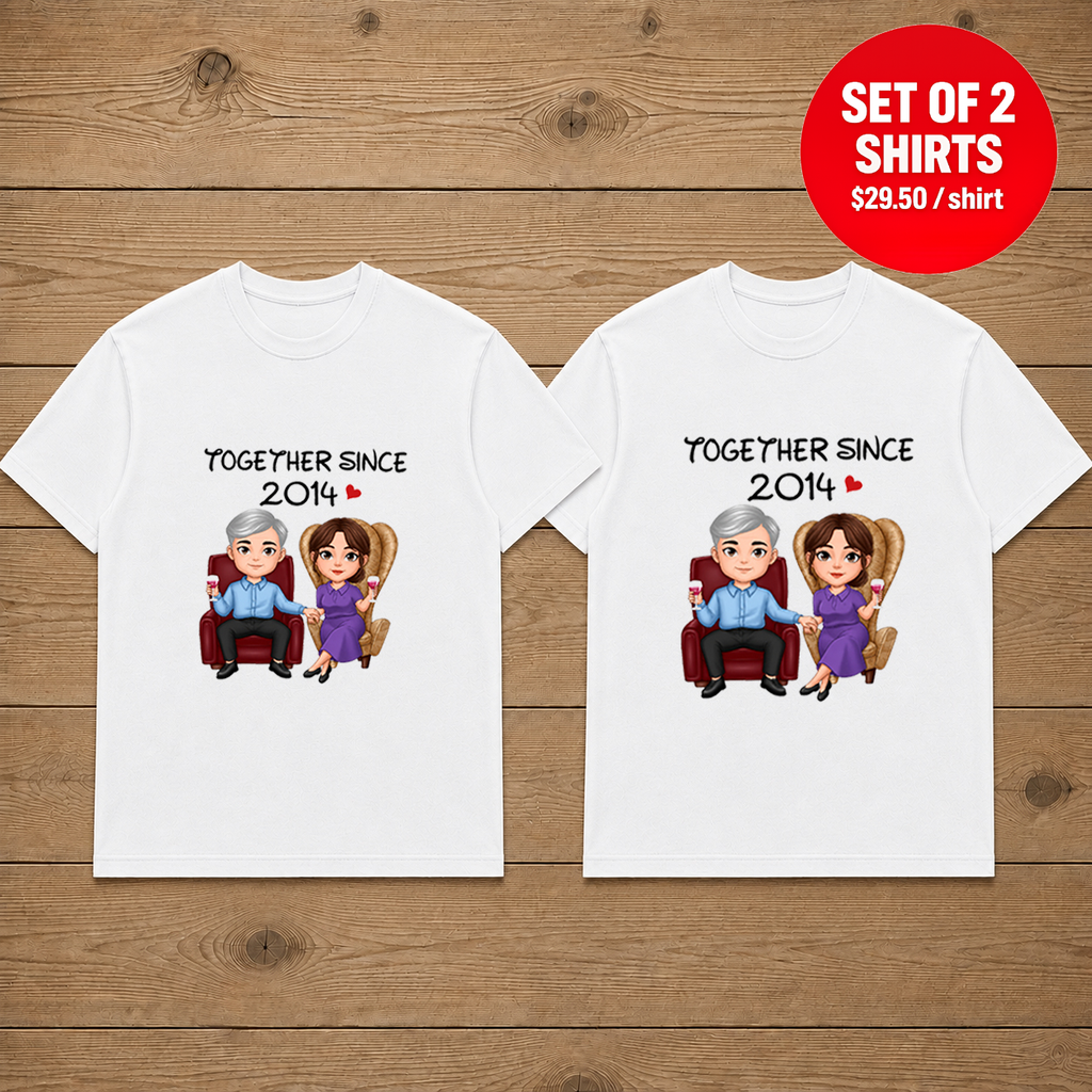 Together Since 2014 Matching Couples T-Shirt (Set of 2)