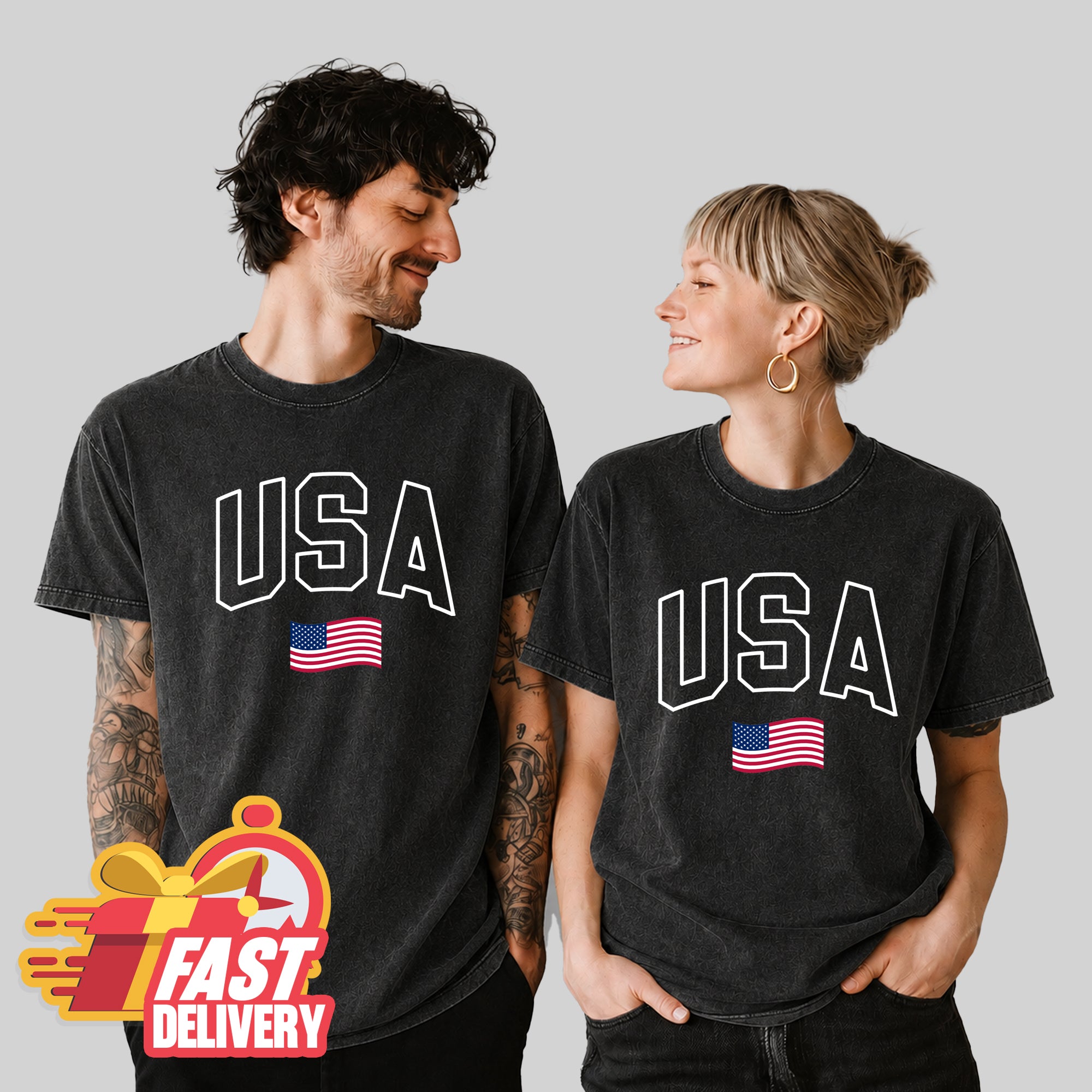 USA flag 4th for july Matching Couple T-shirt
