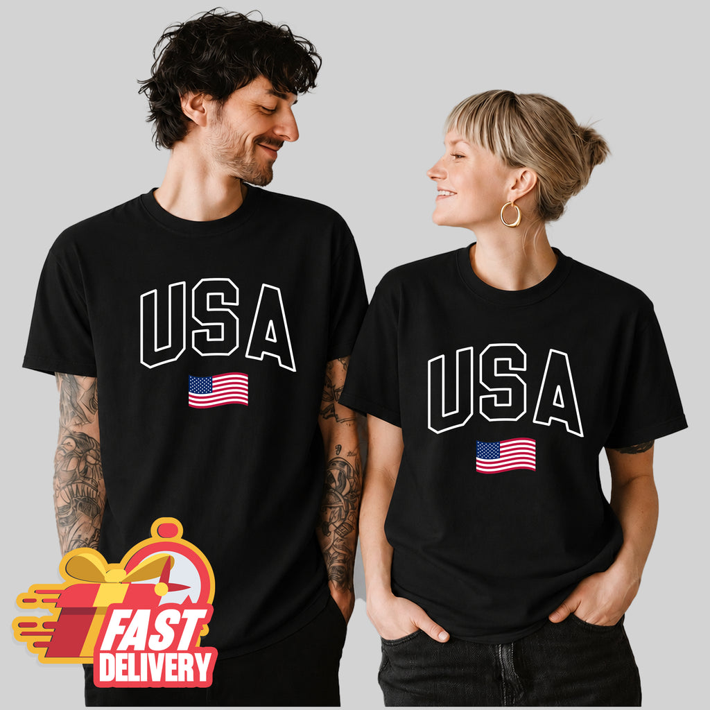 USA flag 4th for july Matching Couple T-shirt