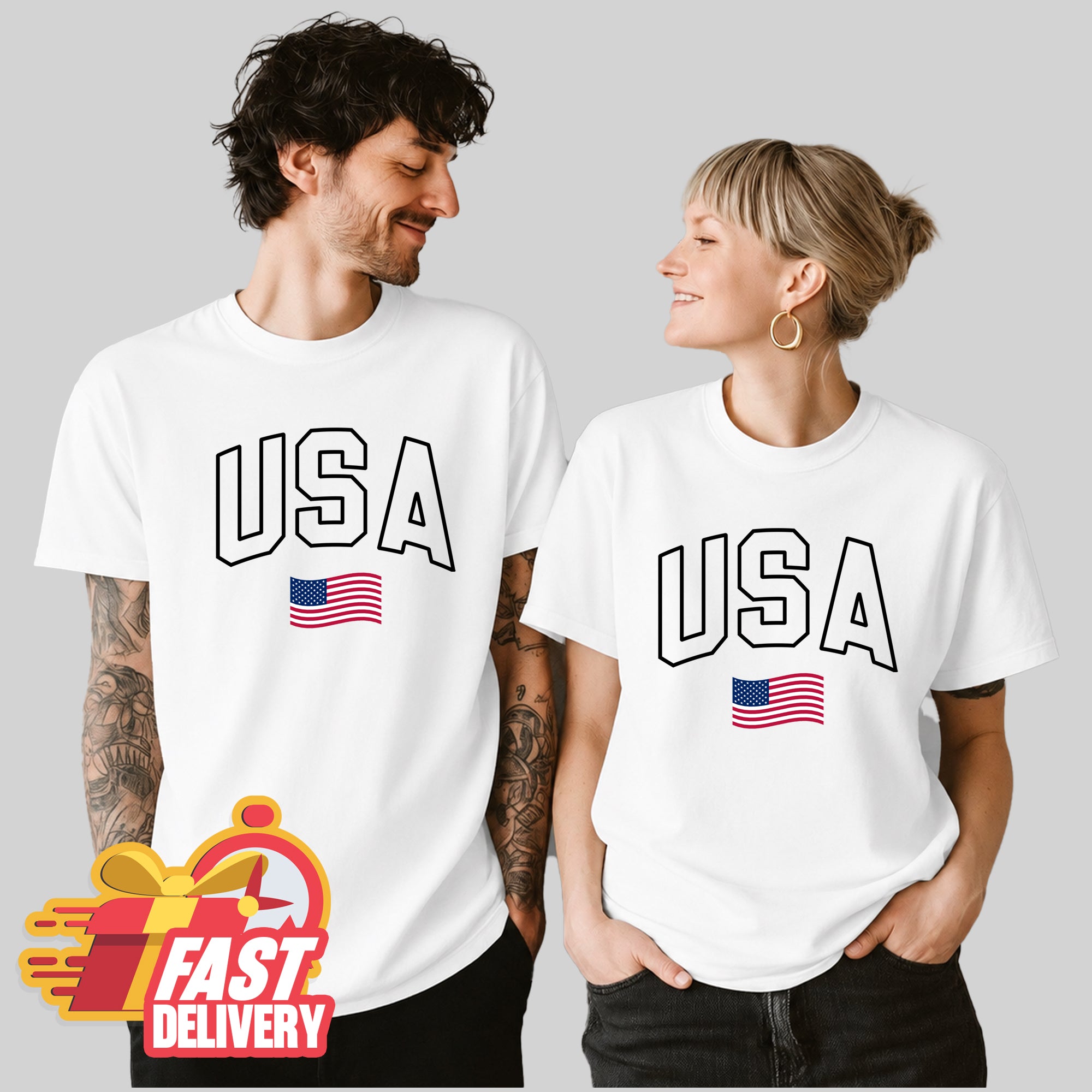 USA flag 4th for july Matching Couple T-shirt