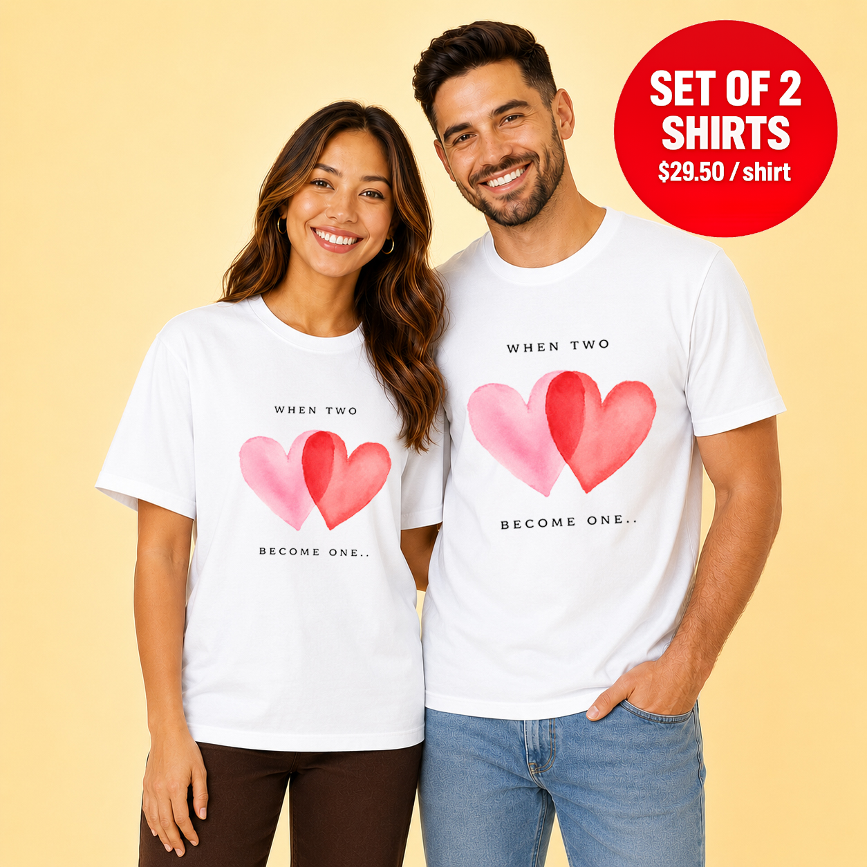 When Two Become One Heart Matching Couples T-Shirt (Set of 2)