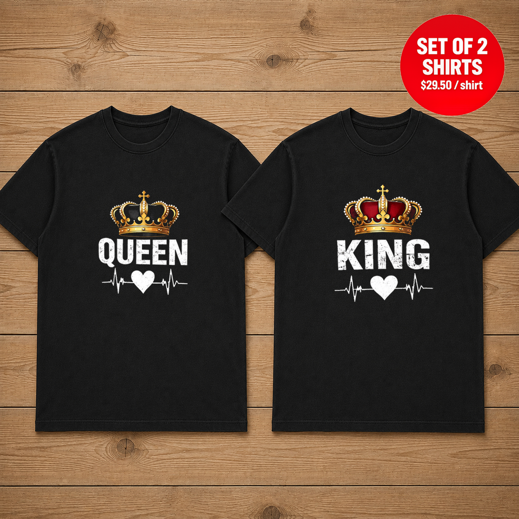 King Queen Portrait Matching Couples T-Shirt (Set of 2)