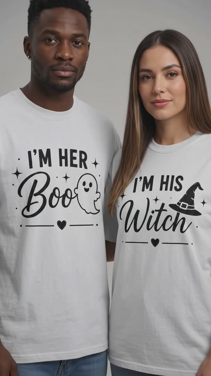 His Witch Her Boo Halloween Matching Couples T-shirt