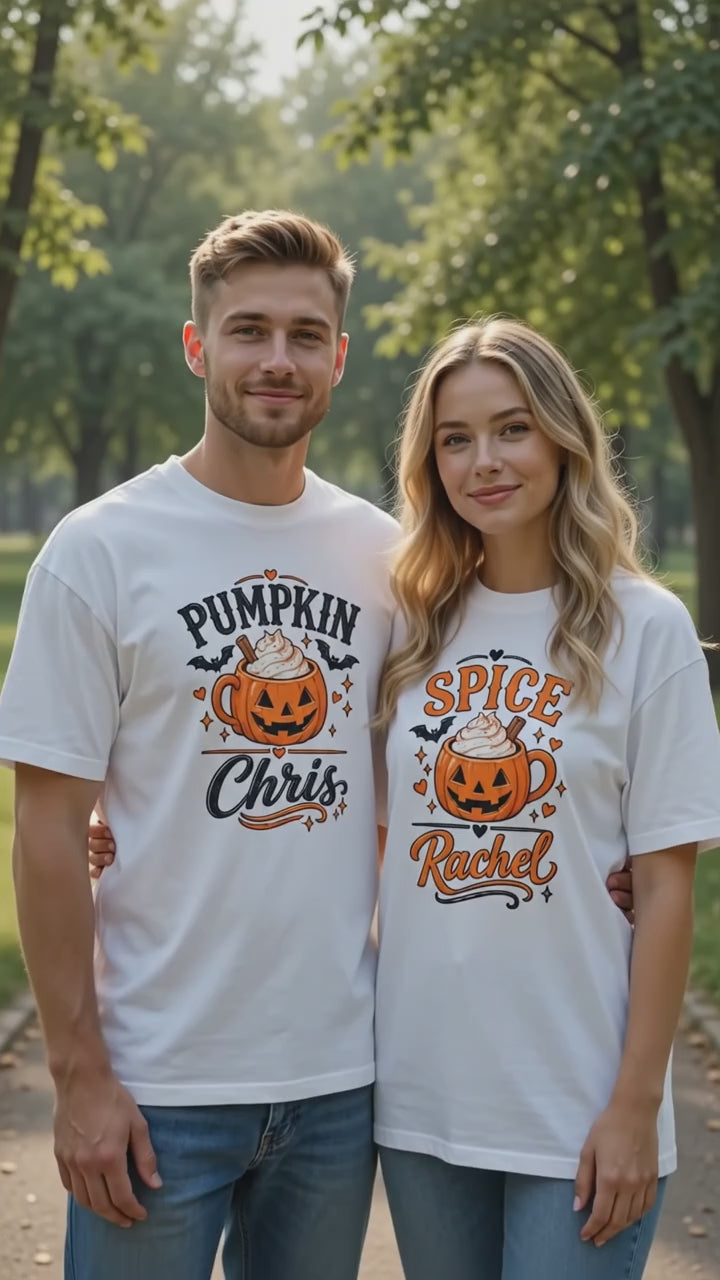 Pumpkin Spice Halloween Matching Couples T-shirt