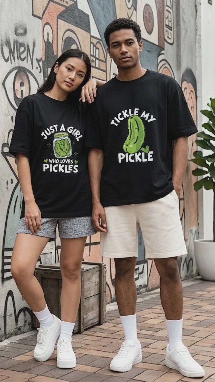 Tickle My Pickle Just A Girl Who Loves Pickles Matching Couples T-Shirt (Set of 2)
